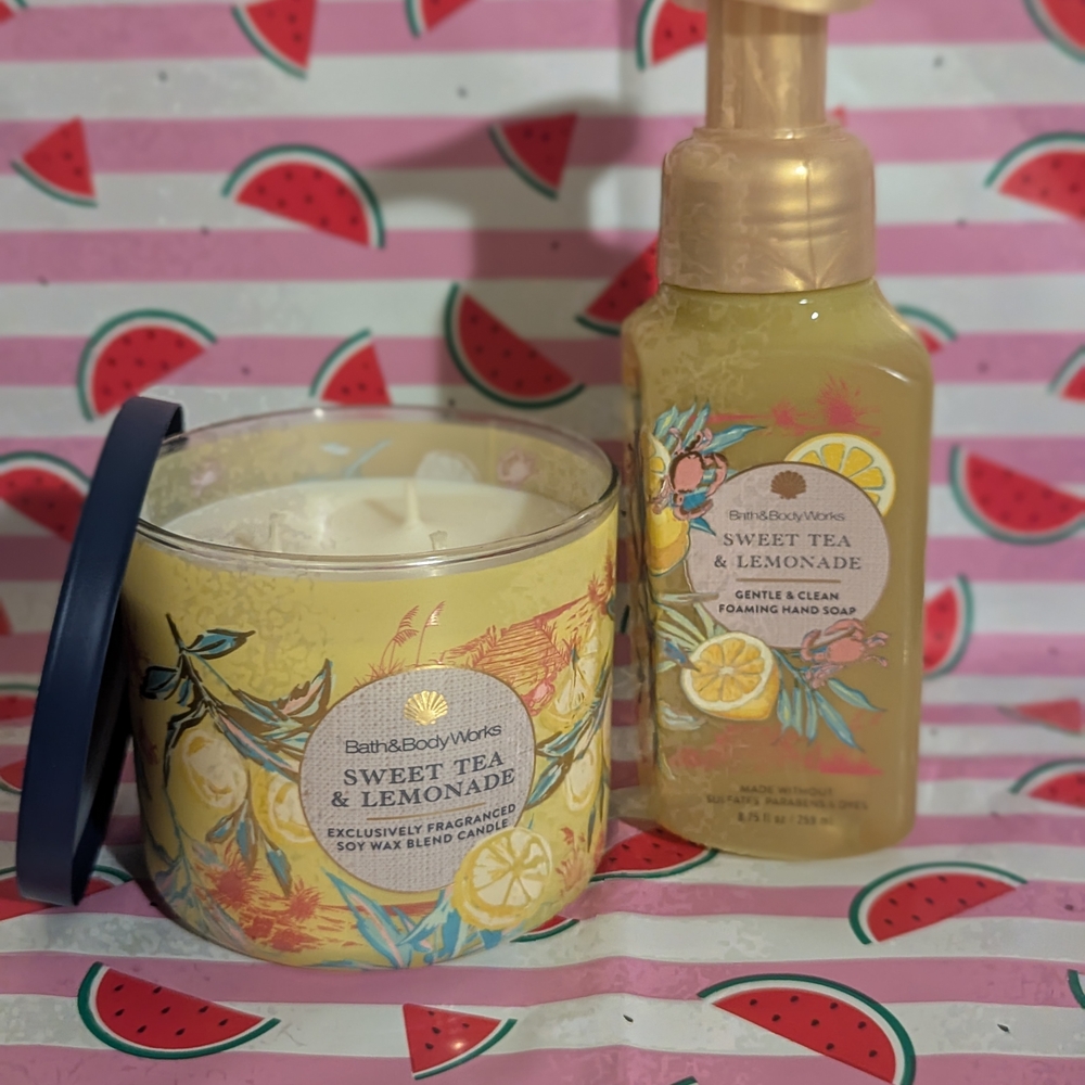 🫖🍋Sweet Tea & Lemonade Hand Soap and Candle Set - NEW- BBW 🍋🫖